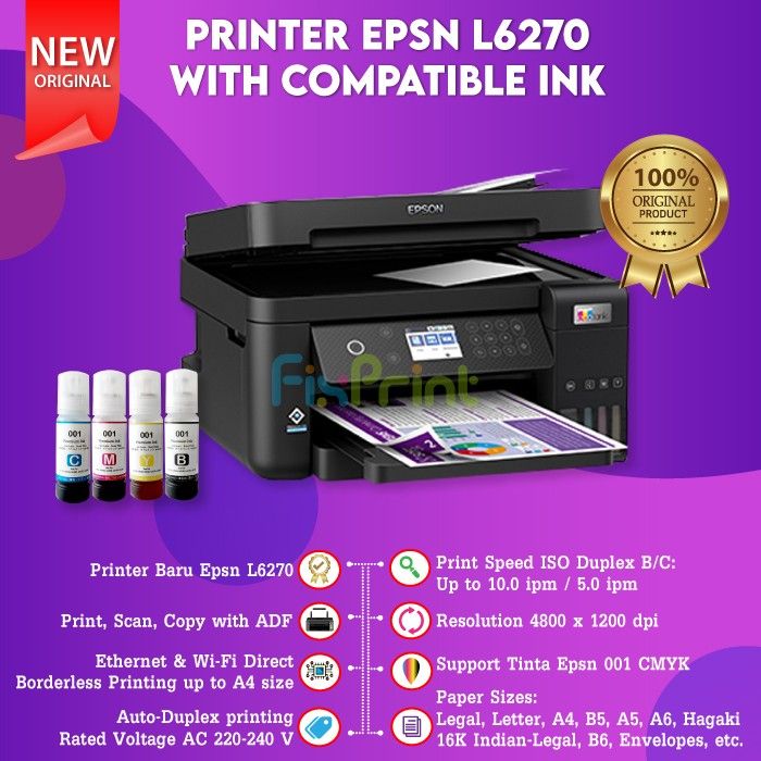 New Item Epson Ecotank L6270 A4 Wi Fi Duplex All In One Ink Tank Printer Adf Lazada Indonesia 5861