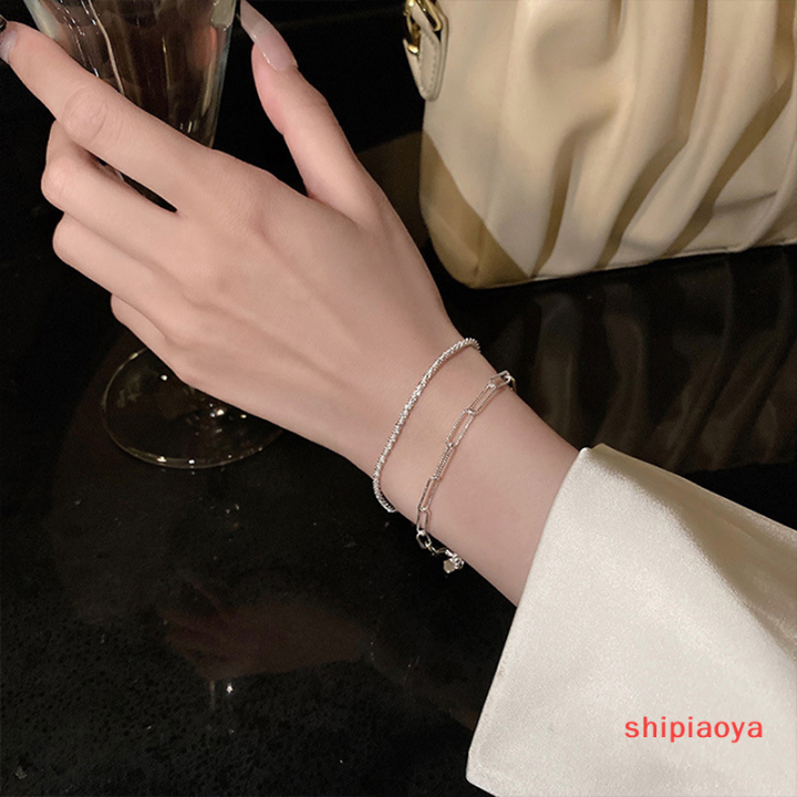 shipiaoya-1-2ชิ้นแฟชั่นใหม่กำไลข้อมือเงินกำไลแบบเป็นประกายประณีตเรียบง่ายปรับได้สำหรับผู้หญิงเครื่องประดับอัญมณีแฟชั่นที่ดี