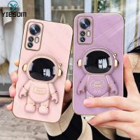 เคสมือจับสำหรับโทรศัพท์มือถือขาตั้งพับได้นักบินอวกาศ Xiaomi 12 11T 10T 12T 12T Pro Mi 11 Lite 5G NE เคสซิลิโคนแบบนิ่มสี่เหลี่ยมชุบสุดหรู