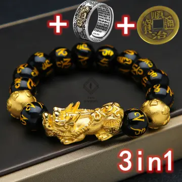 Buy ecatee Feng Shui Pixiu Reiki Good Luck Bracelet Chinese Dragon Lucky  Charm Black Obsidian Bead Attract Wealth Money 10 mm at Amazon.in