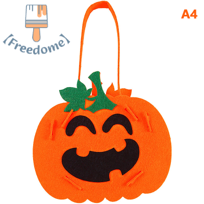 【Freedome】 กระเป๋าทริกหรือทรีตสำหรับฮาโลวีน-กระเป๋าโท้ททรงถังใส่ลูกกวาดสำหรับเด็ก-บรรจุภัณฑ์วัสดุทำด้วยมือ DIY