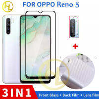 กระจกเทมเปอร์ OPPO Reno5 5G กระจกเทมเปอร์ฟิล์มแก้ว3 In 1ชุดอุปกรณ์ป้องกันหน้าจอกล้องเลนส์กระจกคาร์บอนฟิล์มด้านหลัง Reno 10 9 8 8T 8Z 8Pro 7 6 7Z 7SE 6Z 4Z 5 5K 4 3 2F/2Z 4G 5G