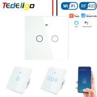 ♚ Smart Life WiFi RF Wall Switch Light Smart Switch with Tempered Glass Panel110V 220V 10A Timing Switch for Alexa/Tuya/Google