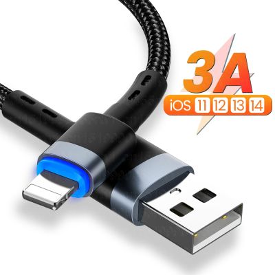3A Quick Charging Lighting USB Cable For iPhone 14 13 12 11 Pro Max XR XS 6s 7 8 Mobile Phone Charger Cord Data Charger Wire 2m