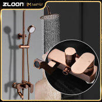 Zloon Rose Gold-Plated ห้องอาบน้ำชุดฝักบัวเรนชาวเวอร์หัวฝักบัวอ่างอาบน้ำพร้อมก๊อกน้ำฝักบัวแบบใช้มือ Bath Rainfall