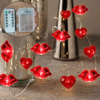 2021Valentines Day Fairy String Lights Battery-operated Garland LED Love Heart Red Lips 3M Festoon Light Decor For Bedroom Wedding