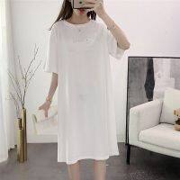 [COD] version of the alphabet t-shirt long knee-length loose womens large size belly-covering short-sleeved dress summer lazy