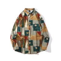 LASGO Retro oil painting ruffian handsome flower shirt long-sleeved mens trendy brand Hawaiian port style lazy style loose casual shirt jacket