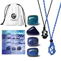 Natural Stone Lapis lazuli Necklace Netbag Wrap Crystal Beads Pendant Necklace Black Braided Rope for Women Men Couples Jewelry