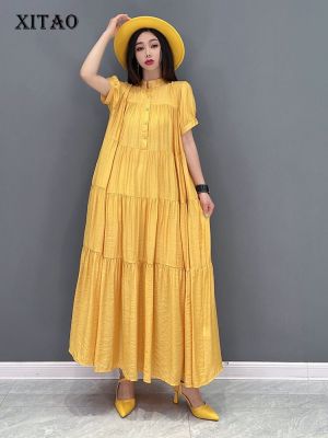 XITAO Dress Solid Color Womens Fashionable Pleated Dress