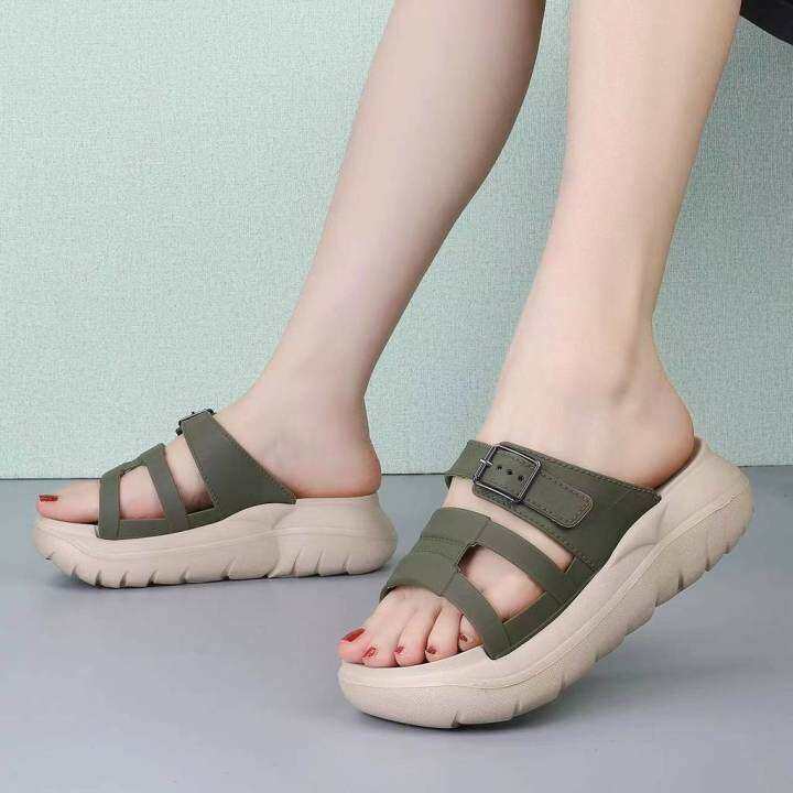 FASHIONABLE SLIP ON 2 STRAP SLIP ON WEDGE SLIPPER SAANDAL BELT STRAP ...