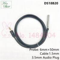 DS18B20 Digital Temperature Sensor 6mm×50mm Probe 3.5mm Audio Plug Programmable Waterproof Ds 18b20 1.5m PVC Black Cable