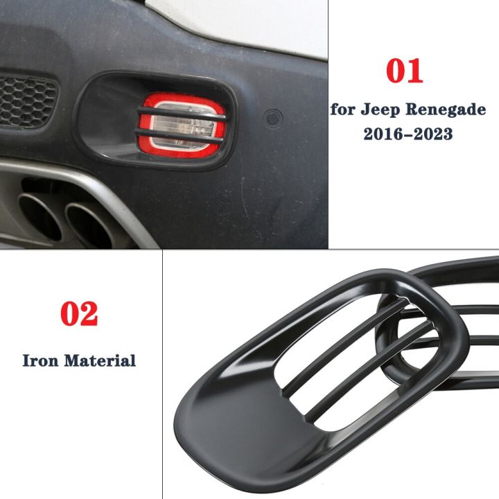 สำหรับ-jeep-renegade-2016-2020-2021-2022-2023ด้านหลังไฟตัดหมอกขอบคิ้วไฟหน้ารถยนต์ตกแต่งฝาครอบตัดอุปกรณ์แต่งภายนอกรถสีดำ