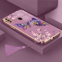 เคส Samsung A11 M11 Samsung หรูหราหรูหราผีเสื้อที่สวยงามพร้อมกล้องป้องกันโทรศัพท์เคสซิลิโคนนิ่มขอบชุบฟรีสายคล้อง