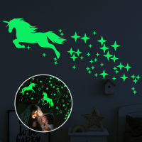 Luminous Unicorn Wall Stickers and Glowing Stars Wall Stickers Meteor Wall Stickers Decal Creative Decoration Perfect for Bedding Room Bedroom Room Living Room TV Background or Party