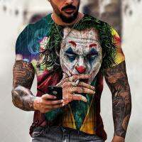 2023 Summer European and American Street Mens 3D T-shirt Theme Print Fashion Short Sleeve Top 3D Evil Mask DC Clown Pattern Men