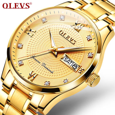 OLEVSนาฬิกาข้อมือผู้ชาย,นาฬิกากันน้ำแสดงวันที่ปฏิทินดั้งเดิมคลาสสิกนาฬิกาทองธุรกิจนาฬิกากลไกอัตโนมัตินาฬิการาคาถูก