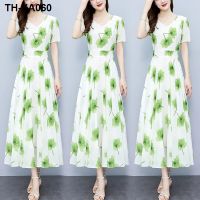 2023 summer new high-end floral chiffon long dress plus size fat mm. Tighten the waist covers stomach.