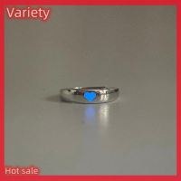 Variety ✨Hot Sale✨ แหวนคู่รักแฟชั่นสีฟ้าสีชมพูหัวใจเรืองแสงแหวนคู่เครื่องประดับแฟชั่นคู่รักปรับได้แหวนเปิดโลหะปรับได้ของขวัญเครื่องประดับ