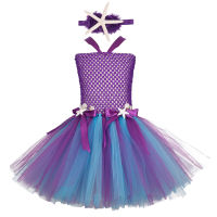 Purple Mermaid Tutu Dress Starfish Headband Girls Princess Dress Under The Sea Birthday Dresses Kids Christmas Halloween Costume