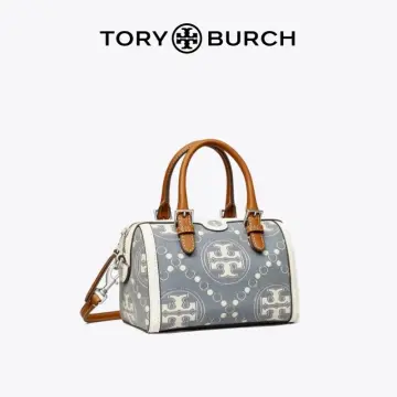 Tory Burch Mini T Monogram Denim Bucket Bag Pearl Blue Women