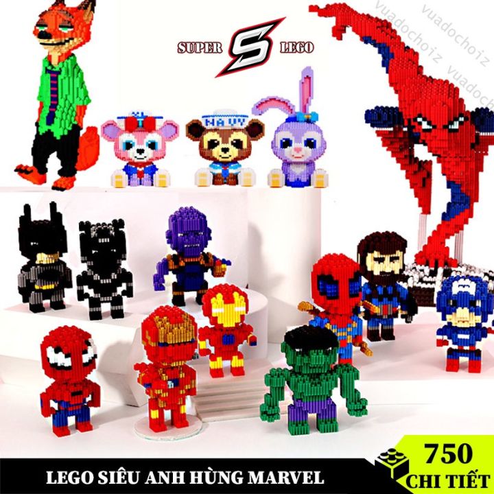 Lego mini đồ chơi lắp ráp 3D các nhân vật Siêu Anh Hùng  Marvel:Batman,Captain America,Spiderman,Ironman....  