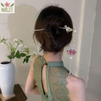 MARGETT บัวบัวบัว แท่งโคมติดผม ไข่มุกไข่มุก พู่ห้อยคอ ส้อมผมไฟ LED สง่างามเรียบหรู Barrettes บาร์เร็ตต์ ปิ่นปักผมดอกบัวเรืองแสง Hanfu ค่ะ