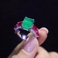 Luxury Retro 100 solid 925 sterling silver Lab Gemstones Diamond ruby emerald Ring Cocktail Rings For Women  trend