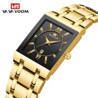 Men Business Watch Simple Design Luxury Fashion Rectangular Black Gold Stainless Steel Calendar Waterproof Quartz Mens Watches