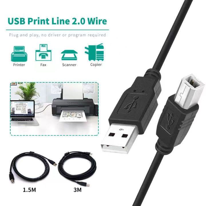 สาย-ปริ้นเตอร์-usb-printer-cable-usb-2-0-สำหรับเครื่องปริ้นเตอร์-สแกนเนอร-ความยาว-1-8-เมตร-สีดำ