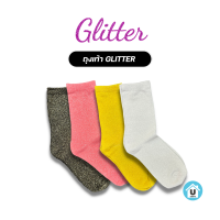 UCare - ถุงเท้า ข้อยาว Glitter สไตล์เกาหลี สไตล์ USA  ข้อยาว สวย ดูดี แฟชั่น ถุงเท้าสเก็ตบอร์ด genuine free size ส่งจาก กทม.