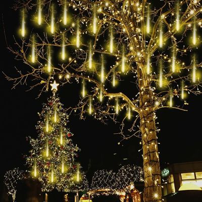 Christmas Lights Meteor Shower Rain Lights，305080cm 8 Tubes 288 LED Waterproof Plug in Falling Rain Fairy String Lights