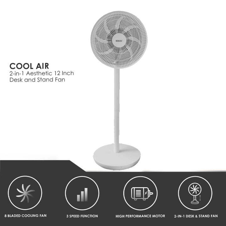 Cool Air 2in1 Aesthetic 12 Inch Desk and Stand Fan 8 Bladed Fan