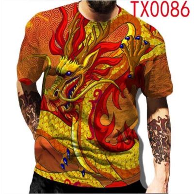 3D printed ancient dragon pattern T-shirt, summer mens short sleeve top, fashionable and comfortable