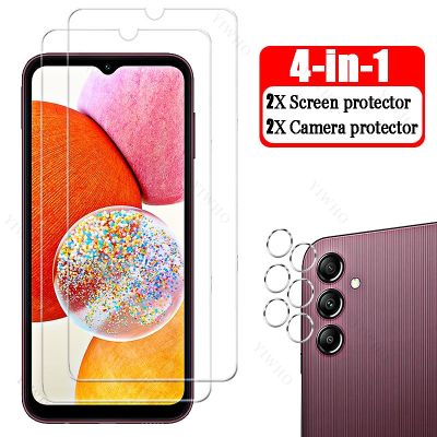 ▼■ 4-in-1 for Samsung Galaxy A14 Transparent Glass HD Full Glue Cover Screen Protectors for Sumsung Galaxy A 14 Camera Lens Safety