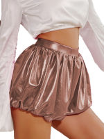 Plus Size Shiny Metallic Shorts Ladies Club Party Dancing Costume Summer Fashion Short Pants Casual Elastic Waist Bloomers