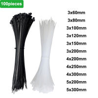 100 ชิ้น/ถุงสาย Tie Self-Locking 3x80 มม./4x200 มม./5x300 มม. พลาสติก NYLON Tie ยึดแหวน Zip Wraps สายคล้อง Tie สีดำ/สีขาว-Yrrey