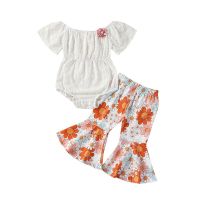 Pudcoco Infant Newborn Baby Girl Summer Outfit Casual Short Sleeve Romper Elastic Floral Flare Pants 2pcs Set Cute Clothes 0-24M  by Hs2023