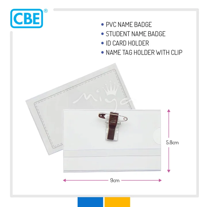 CBE 2557 PVC Name Tag Holder with Clip / Student Name Badge / ID Card