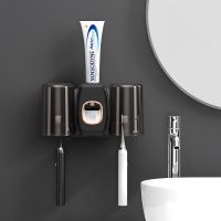 Simple Wall-mounted Lazy Automatic Labor-saving One-touch Toothpaste Squeezer with Cup Toothbrush Holder Set