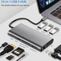 CHER อิเล็กทรอนิคส์ USB C ฮับต่อพ่วง1000M,RJ45อีเทอร์เน็ต VGA 4K HDMI จอภาพคู่ PD 3.0ชาร์จไมค์เสียงเครื่องอ่านการ์ดสำหรับ MacBook Pro/air