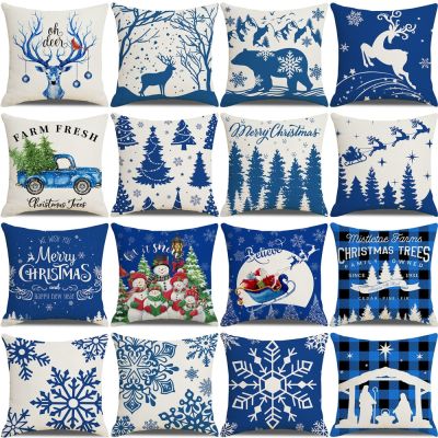 Xmas Linen Cushion Cover 45*45 Pillowcase Holiday Decor Christmas Pillow Covers Antler Bear Snowflake Christmas Tree Pillow Case Fishing Reels