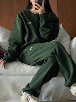 ▣❆ Green fleece set loose cotton American female age season students retro fashion leisure two-piece