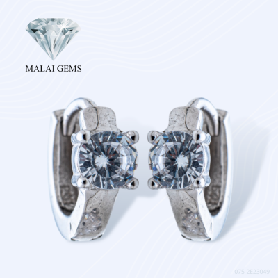 Malai Gems ต่างหูเพชร ต่างหูห่วง เงินแท้ 925 เพชรสวิส CZ เคลือบทองคำขาว รุ่น 075-2E23049  แถมกล่อง (ขนาด 10 mm) ต่างหูเงินแท้