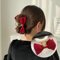 Elegant Women Silk Bow Hair Claw Alloy Crab Clip Butterfly Ponytail Shark Clip Temperament Hairpin Hair Accessories Gift