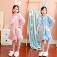 Childrens Bathrobe Pajamas Flannel Robe for Girls Pajamas Thick Plush Home Wear Clothes Spring Autumn Winter Baby Cute Bathrobe