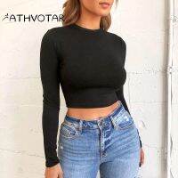 ATHVOTAR Solid Sports Long Sleeve Women T-Shirt Casual Fitness Fashion Crop Top Shirt Slim Cycling Fashion Korean Tee Shirt