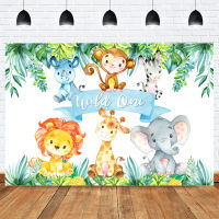 Wild One Jungle Birthday Backdrop for Photography Cartoon Animals Newborn 1st Birthday Party Banner Background for Photo Studio