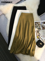 YITIMOKY Office Woman Skirts Elegant Casual High Waisted Split High Quality Luxury Chic Work Midi Long Skirt White Black Khaki