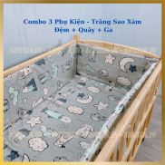 Combo 3 Món Đệm Nệm Cũi Bông Ép + Đệm Quây 4 Tấm Xung Quanh + Ga Cotton